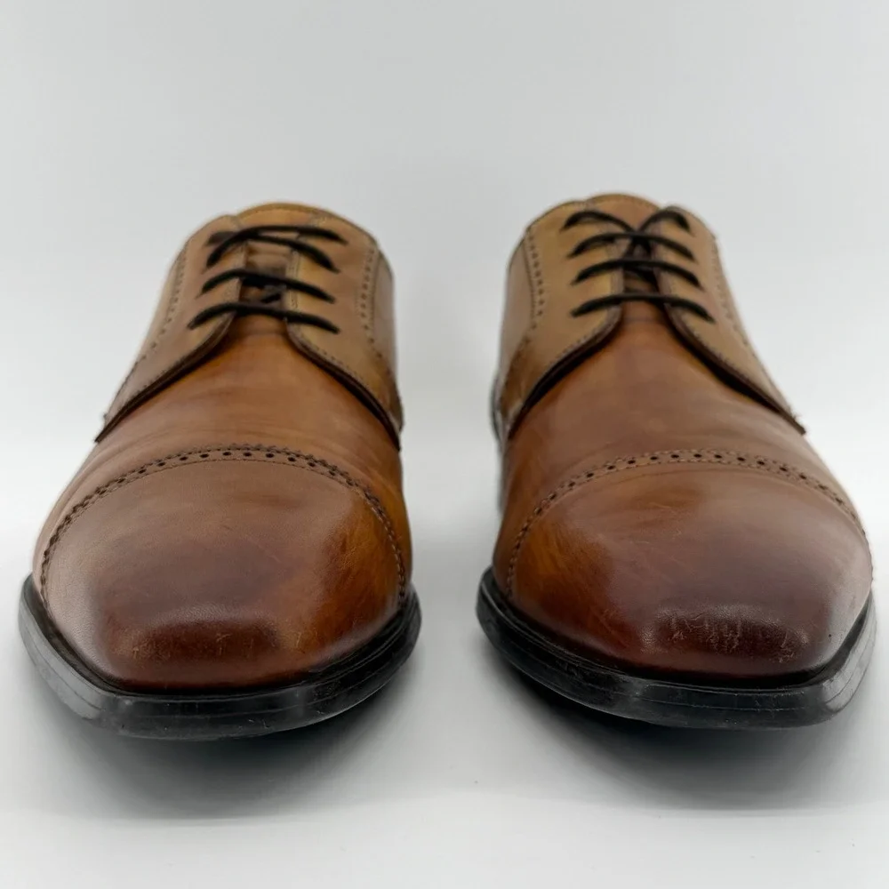 Magnanni Carlito Cap Toe Derby Shoes Mens 10 Cognac Lace Up Tan Leather Brogue